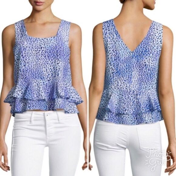 Rebecca Taylor Leopard Silk Top Blouse X Small 0 XS Sleeveless Cocktail - Picture 1 of 9